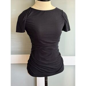 Theory Black Ruched Side Short Sleeve Crew Neck Tiny Tee Cotton Shirt Top XS